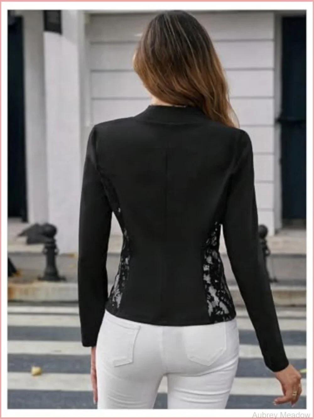 Women's Lace 3/4 Sleeve Blazer Fitted Button Front Business Work Jacket